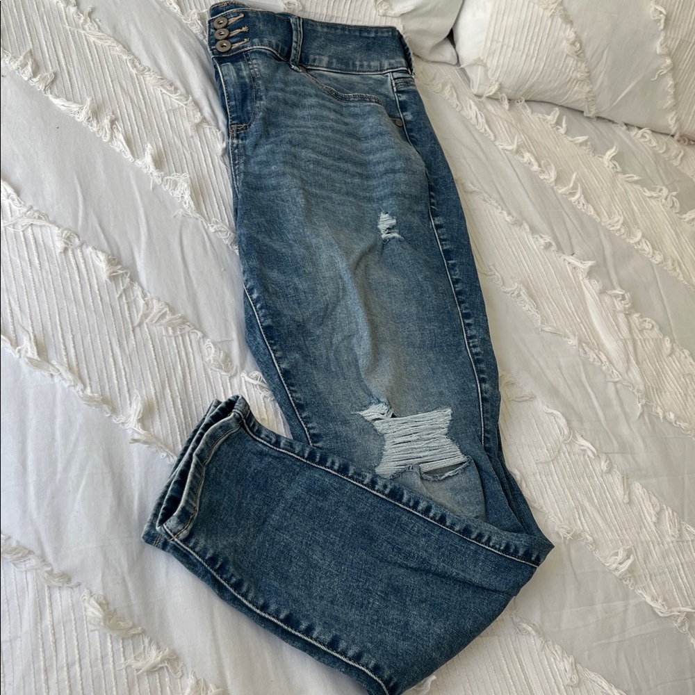 Torrid Women's Distressed Blue Straight Leg Jeans